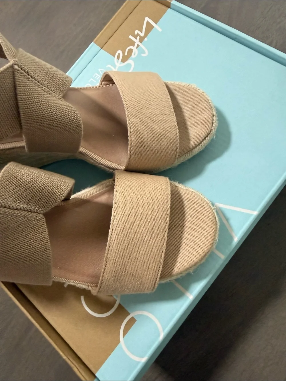 Life Stride Women's Beige Crisscross Espadrille Wedge Sandals